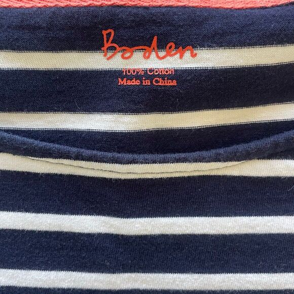 Boden Navy Blue Stripe Nautical Cotton Tshirt Dress Women’s Medium 3/4 Sleeves - Picture 3 of 6
